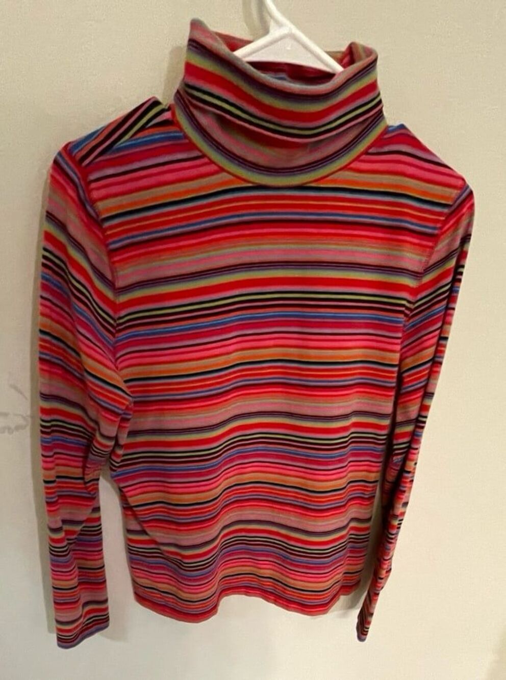 Vintage Liz Claiborne Women’s Rainbow Stripe Turtleneck Shirt, Size Adult Large